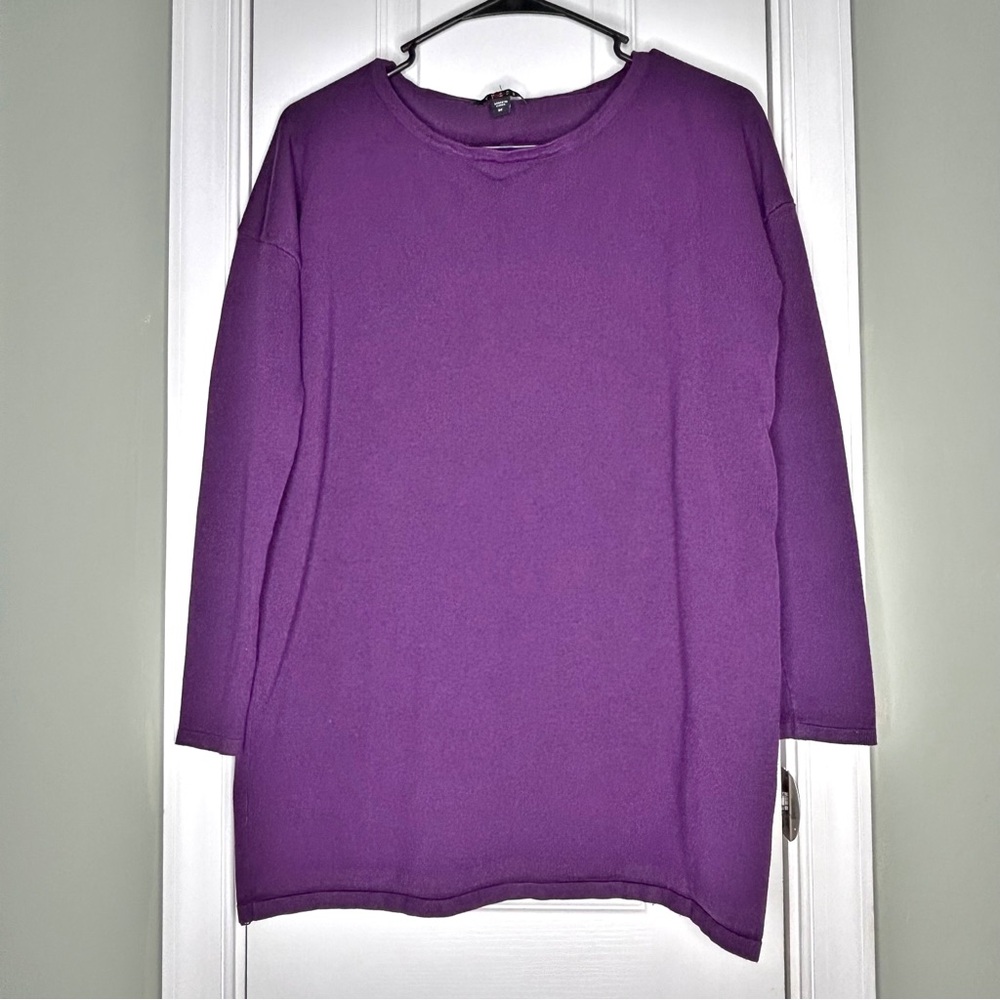 Cyrus Solid Purple 3/4 Sleeve Women's Casual Crewneck Knit Top Medium